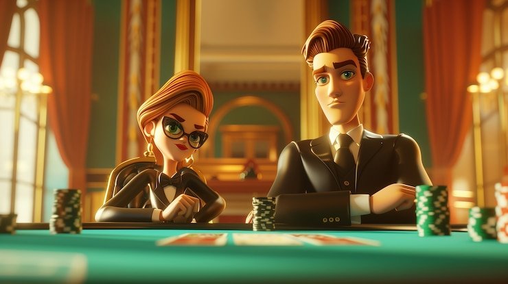 Antarmuka meja Texas Poker di aplikasi goldwin slot menampilkan kartu, pot, dan saldo pemain